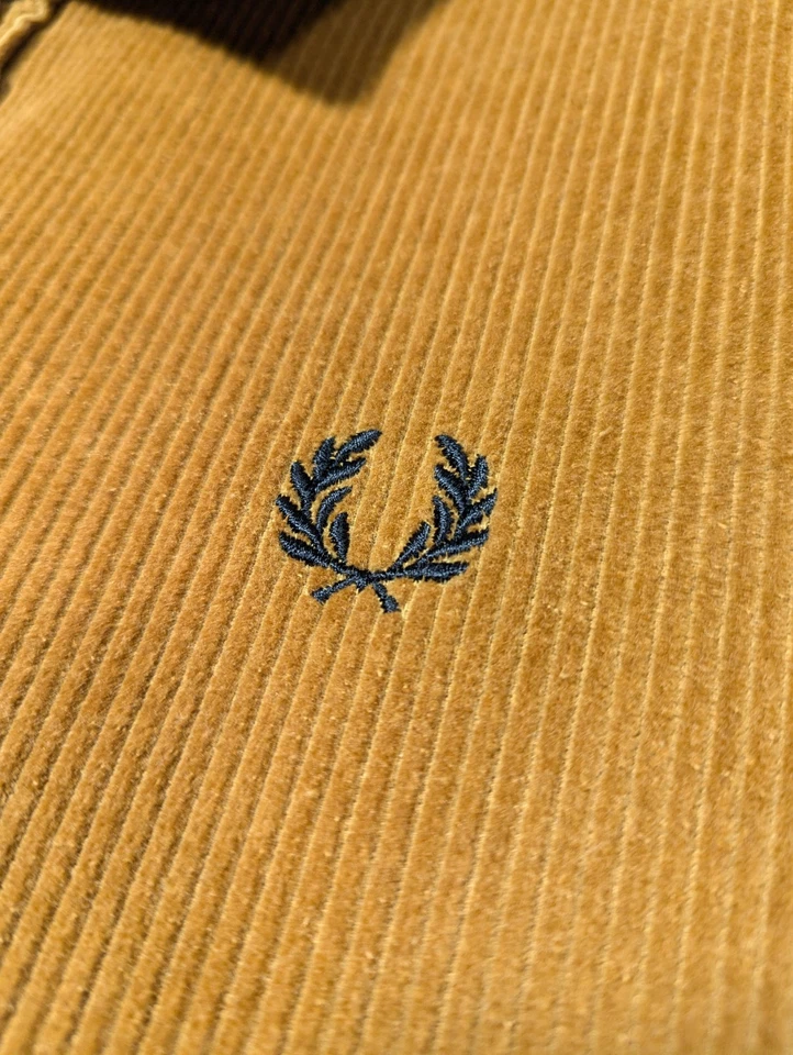 Fred Perry Corduroy Overshirt Jacket Mens XL Caramel Brown Cord Chore Coat — 第 3/4 张图片