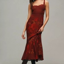 Reformation Burgundy Floral Midi Dress Size 4