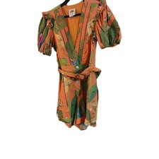 Farm Rio Romper Women Size Medium Orange Fresh Macaws Romper Playsuit 
