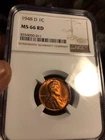 1948 D Wheat Cent,,ms66 Red