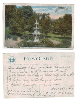 Alte Postkarte - Centennial Fountain, Druid Hill Park, Baltimore, MD UNBESENDET