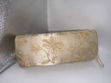 Vintage La Regale Champagne Satin Sequin Floral Clutch Evening Bag Gold