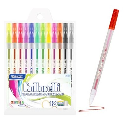 BAZIC 12 Glitter Color Collorelli Gel Pen, Non-Toxic Safe Coloring, Great
