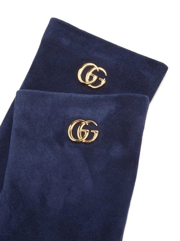 NUEVO CON ETIQUETAS Guantes Gucci Viola Azul Gamuza y Cuero Negro Logo Marmont Talla 7.5/M $630.00 Foto 3 de 4