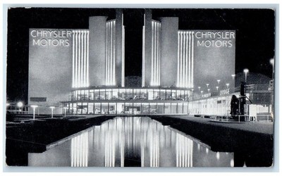 c1920 Chrysler Motors Building Century Progress Worlds Fair Night View Postcard