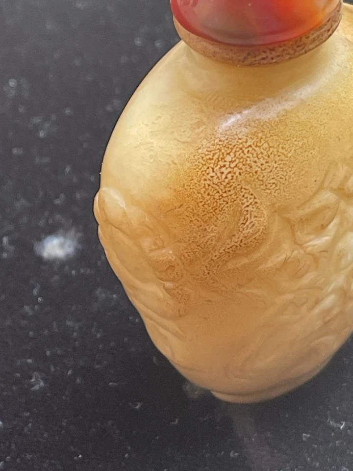 "ANTIGUO, PIEDRA DURA CURVADA A MANO, BOTELLA DE TABACO; H 3,00""" Foto 2 de 4