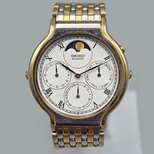 1988 Seiko 7F38-7020 Quartz Moonphase Triple Calendar Roman Dial Men?s Watch