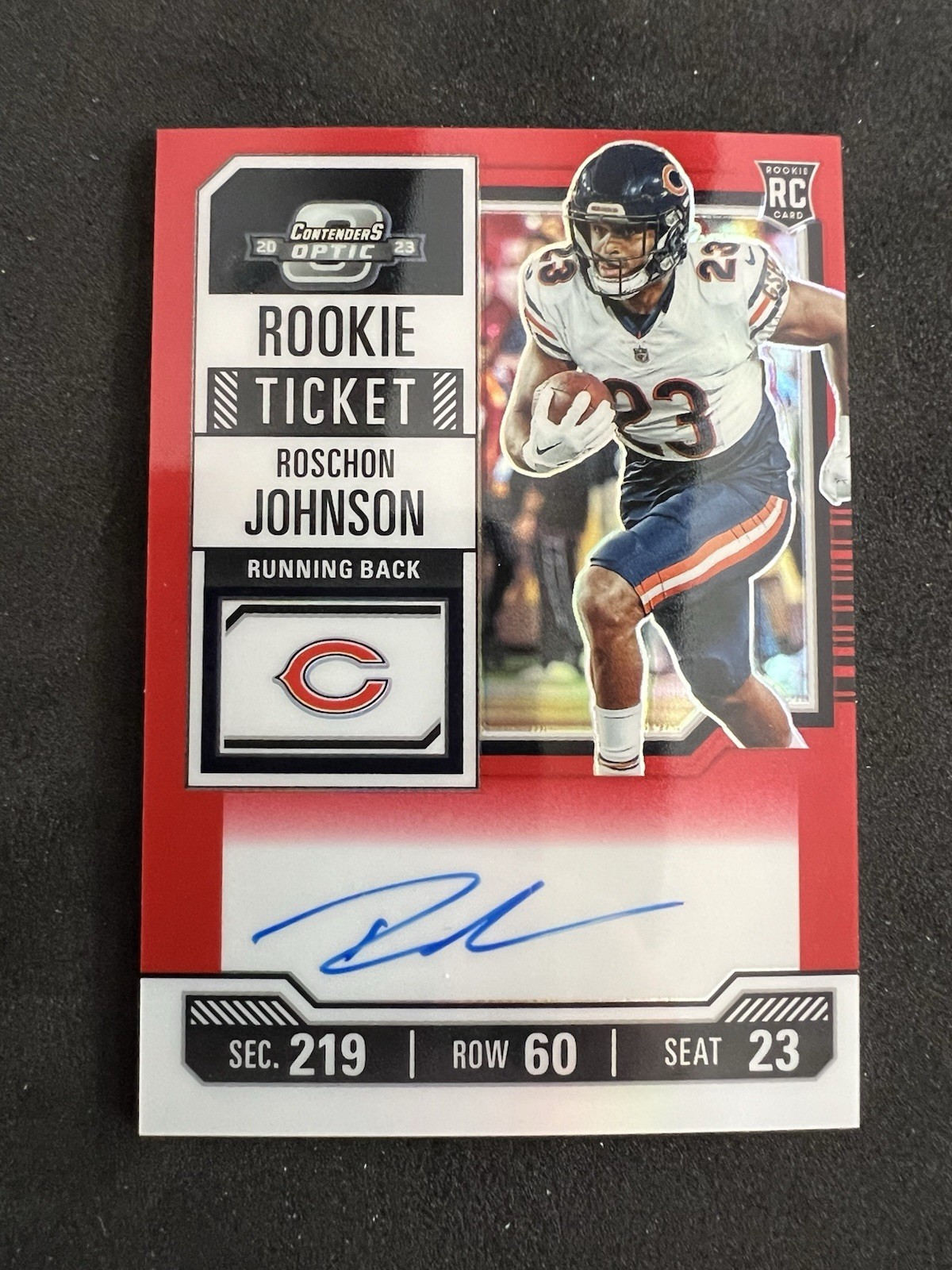 2023 Contenders Optic Roschon Johnson Rookie Ticket Red Prizm Auto /175 RC Bears