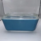Vtg Pyrex Refrigerator Dish 502-B Blue with ribbed 502-C Lid