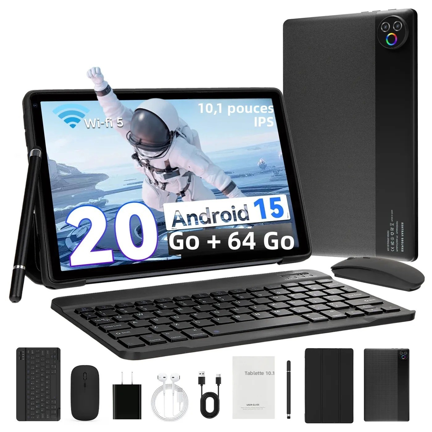 Tablette Android 15 URAO 10 pouces grise avec clavier et souris 64Go