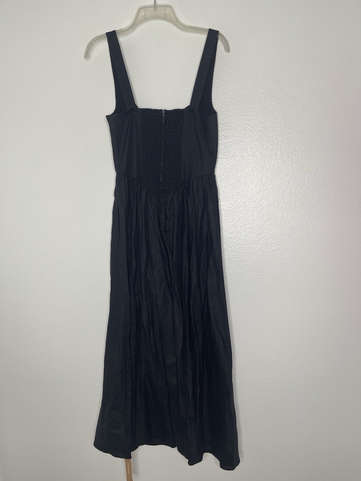 New Reformation Balia Black 100percent Linen Scoop Neckline Midi Dress Size 6 image 8