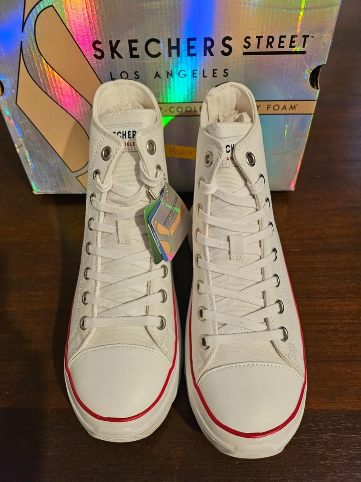 Zapatillas Skechers Funky Street Plataforma Parte Superior Alta Estilo Converse Blanco/Rojo 8.5 Foto 2 de 4