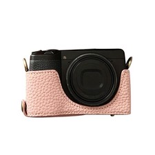 Pink Vintage PU Leather Camera Bag Half Body Protective Cover With Strap For GR