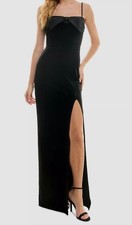 City Studios Women's Juniors' Black Bow-Neckband Long Velvet Gown Dress Size 3/4