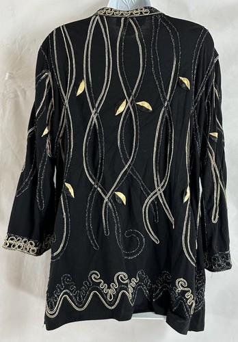 Lauren Michelle Size XL Gold Silver Embellished V Neck Black Knit Top 3/4 Sleeve - Picture 16 of 24