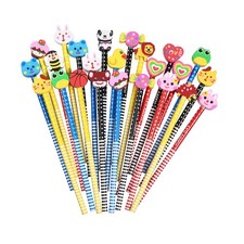 16PCS Assorted Cartoon Stripe Pencils with Fruit Animal Top Eraser for Kids