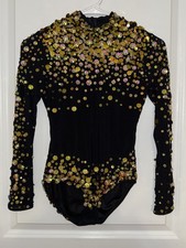Glamour Dance Costume Size Child XL Gold Sequin And Gems