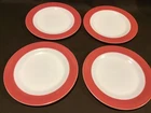 Set Of 4 Vintage Pyrex Milk Glass PINK FLAMINGO Band 10" Dinner Plates