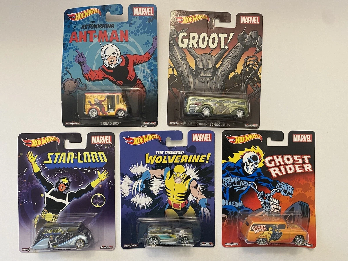 Hot Wheels MARVEL SET OF 5 ANT MAN GROOT STAR LORD WOLVERINE