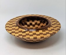 Contemporary Art Hand Crafted Harlequin Checkerboard Maple Walnut Wood Bowl