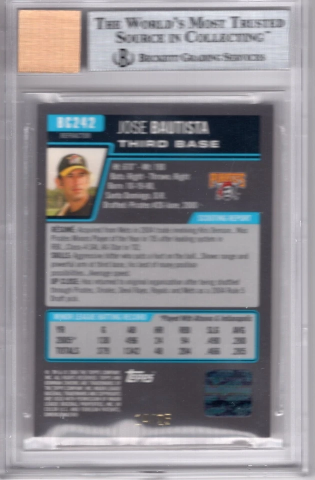 2006 Bowman Chrome Autograph Orange Refractor Jose Bautista 14/25 BGS 9/10 Auto - Image 2 of 4