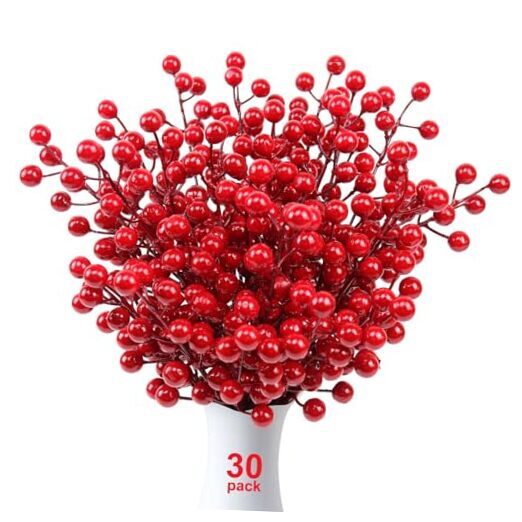 30 Pack Artificial Red Berry Stems, 8.2 Inch Christmas Berry Picks Holly