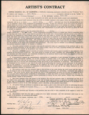 THE MAGIC FLAME / Bill White 1927 signed artist contract 
