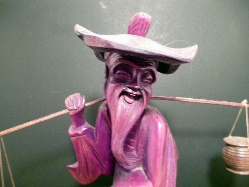 Antique Chinese Rose Wood Intricately Hand Carved Man Carrying Baskets&Fish 15"H - Picture 9 of 11