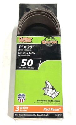Sanding Belt Coarse 50 Grit 1'' x 30'' Red Resin 3-Pack Gator 3212 