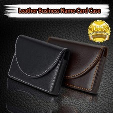 Business Card Holder Case Cover Brown/Black PU Leather Metal Credit Card ID Card