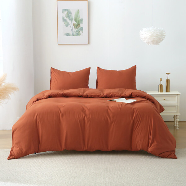 Queen Size Solid Color 3-Piece Duvet Cover Set with Pillowcases-image