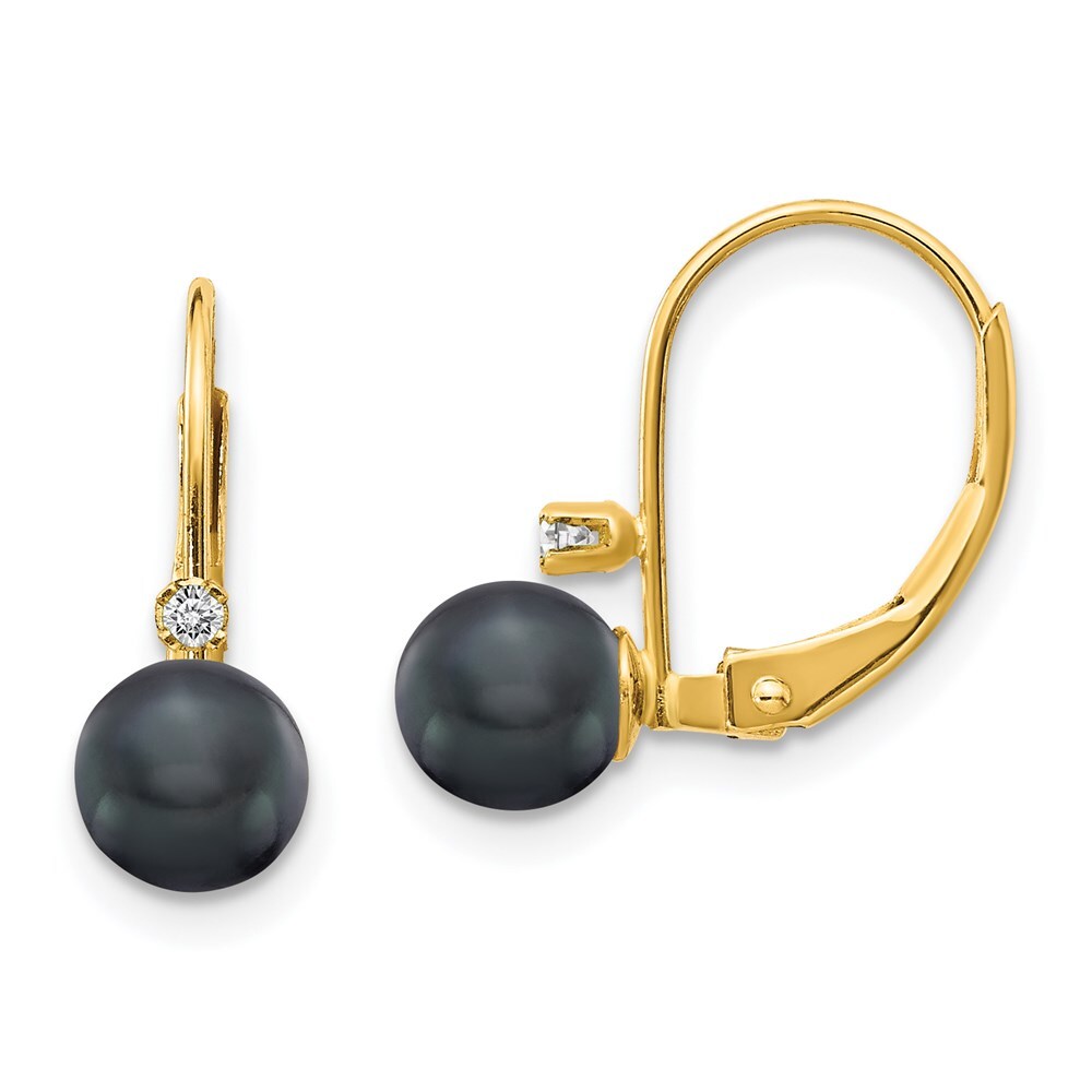 Ювелирные изделия Женские серьги 14k 5-6 мм Черный FW культивированный жемчуг AA Diamond Leverback 25890₽