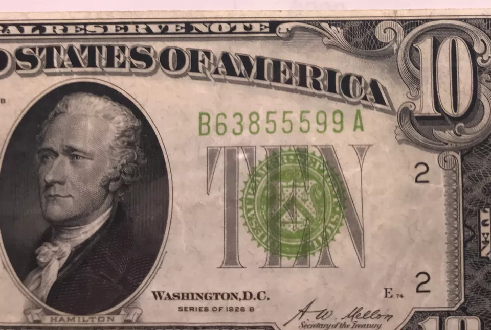 1928B 10$ LGS LIME GREEN-YELLOW 5599A PCGS 35 - Image 2 of 3