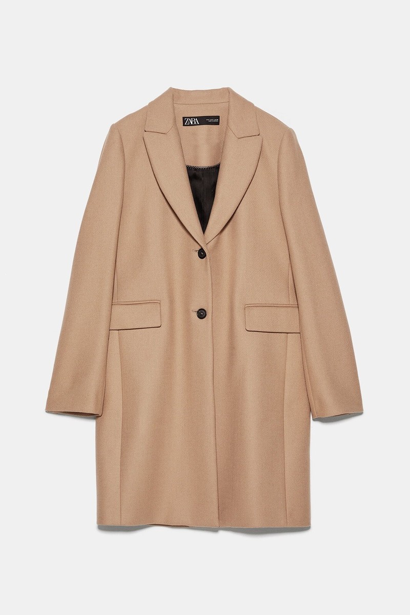 Zara Women Manteco Menswear-Style Coat Taupe Brown 3057/244