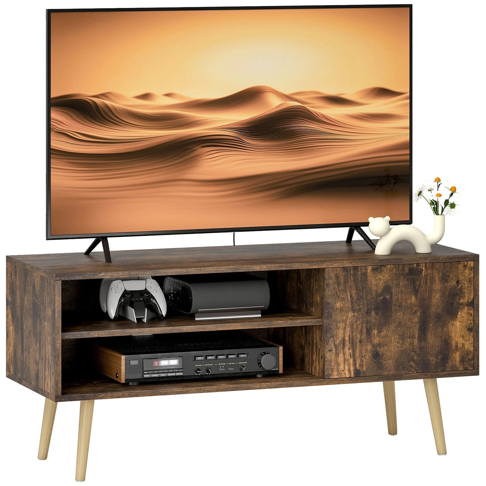 HOMCOM TV Unit Cabinet for TVs up to 55Inches with Cupboard Shelves - Brown