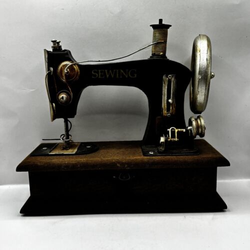 Figural Sewing Machine Storage Box W/Vtg Sewing Supplies Cottage Grannycore