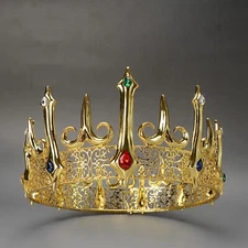 10cm Tall Men's Vintage Royal King Drama Wedding Gold Metal Tiara Crown For Men