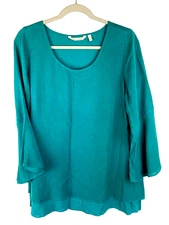 Soft Surroundings Womens Top Size PM 100% Rayon + Textured & Lined in Teal Green