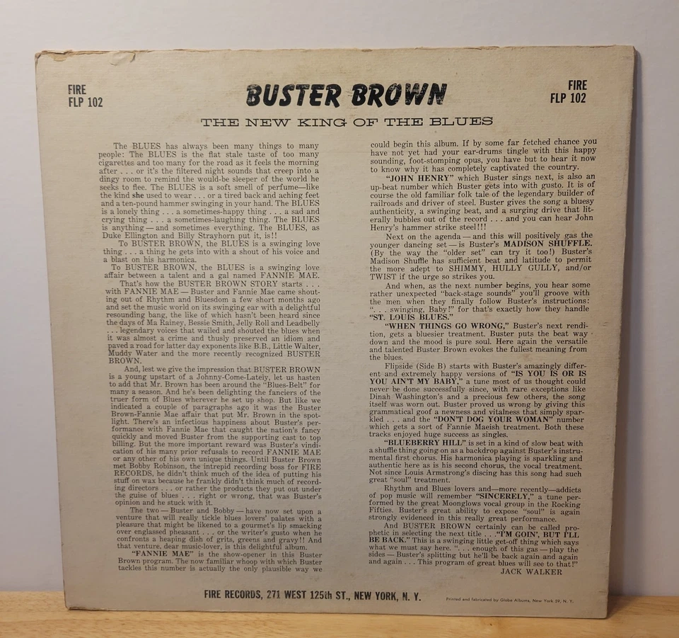 Buster Brown New King Of The Blues 1961 Fire Record Mono Rare 1st Press Blues LP - Image 3 of 4