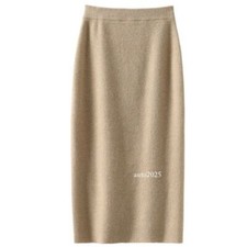 Women 100 Lambs Wool Tailored Skirt Knitted Pencil Skirt Solid Color Wool Warm