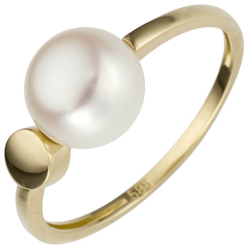 Anello IN 585 Oro Con Acqua Dolce Perla Bianco Anello di Perline Anello Donna