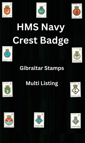 HMS Royal Navy Crest Badge on 1980s Gibraltar Stamp - Select crest from list - S