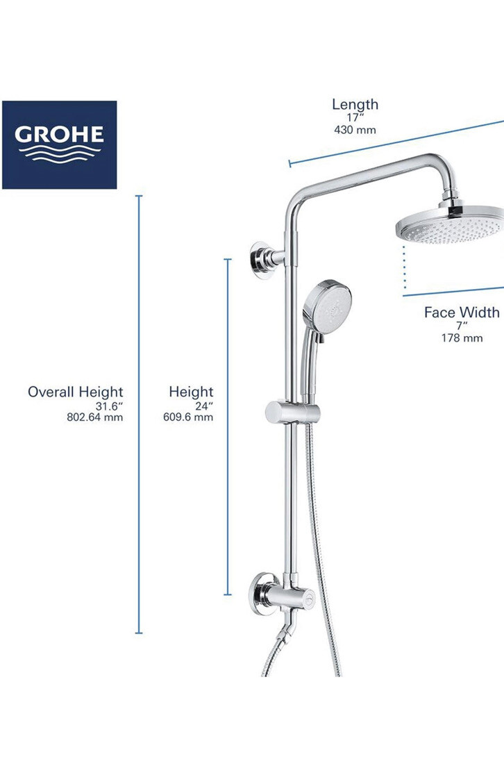 GROHE 26520000 Vitalio Comfort Flex 5Spray Hand Shower & Shower Head Combo 4005176470417 eBay