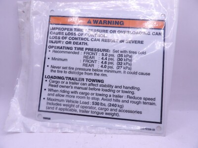 NOS Yamaha Kodiak Grizzly Tire Warning Label Emblem Genuine OEM B16 ...