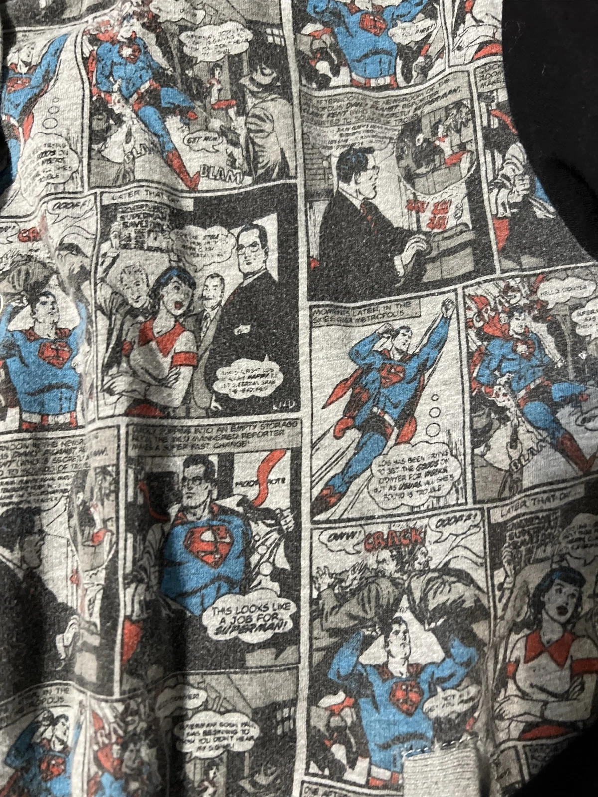 Men's Superman DC Jacket Small Black Gray Button Up Comics Retro Hero Sweatshirt