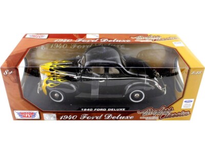 1940 FORD DELUXE BLACK/YELLOW FLAMES TIMELESS CLASSICS 1:18 BY