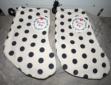 Mini Christmas Holiday Stocking Favor Bag Black Polka Dot Drawstring Top New X2