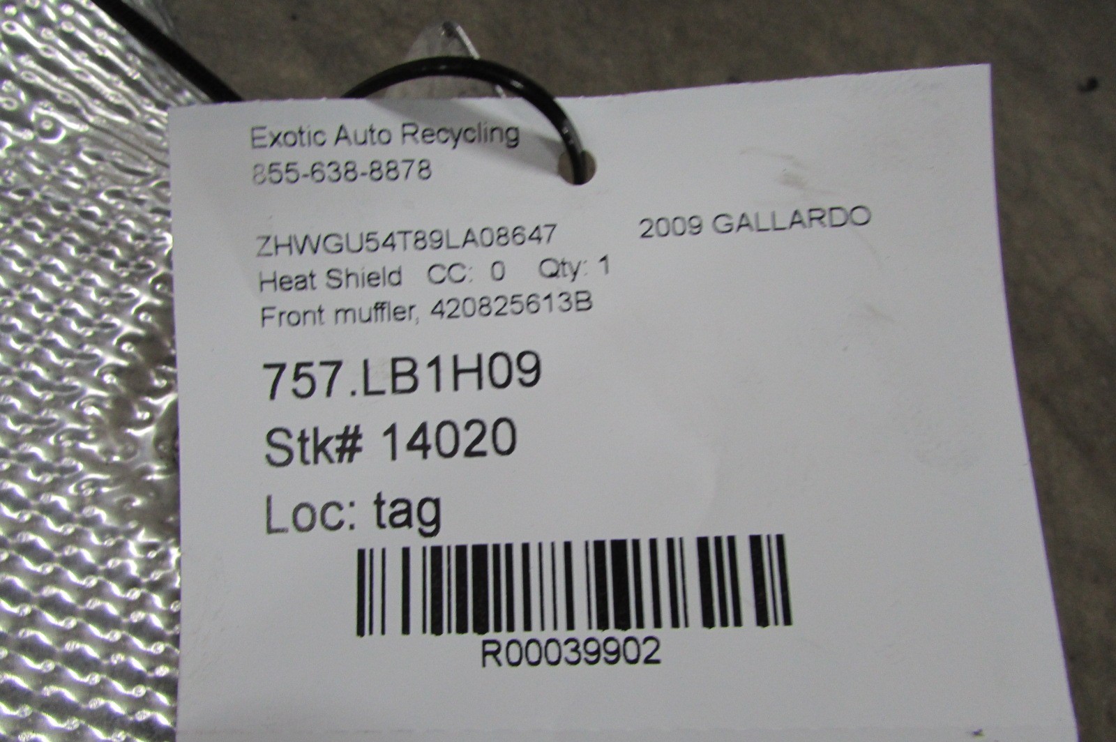 Lamborghini Gallardo LP560, LP560, Front Muffler Heat Shield, P/N 420825613B