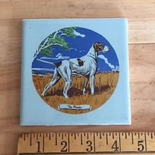 Vintage Midstate Ceramic Tile - Dog - "The Pointer" Made in USA Mid century blue