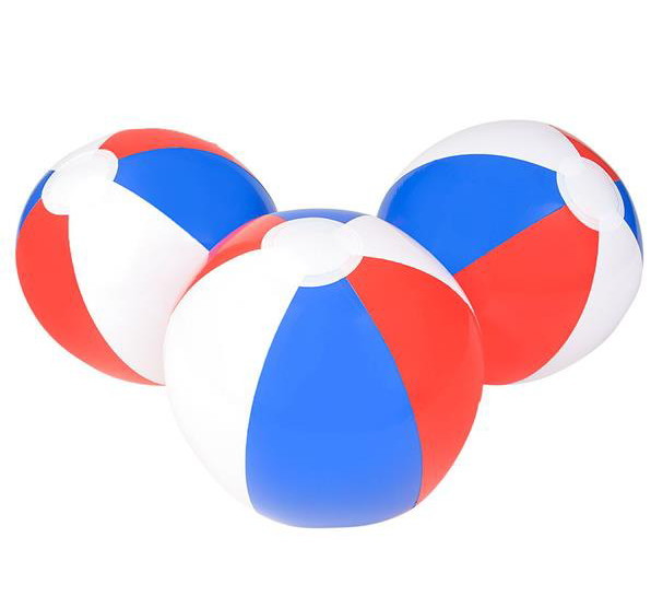 red white and blue beach balls